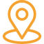Orange location pin icon used to indicate a place or point of interest.